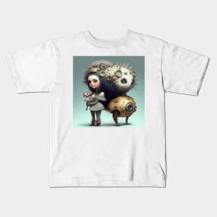 [AI Art] Cute Robot Girl with Hedgehog Kids T-Shirt